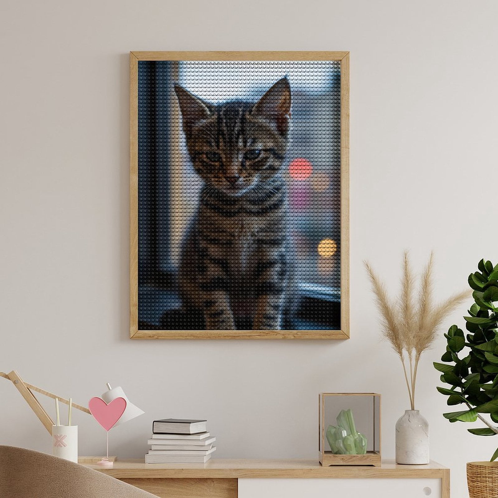 Diamond Art Kits for Adults, Tabby Kitten Window Light Glow 5D Diamond Painting Kits for Adults Beginners, DIY Full Drill Diamond Painting, Gem Art and Crafts 12x16