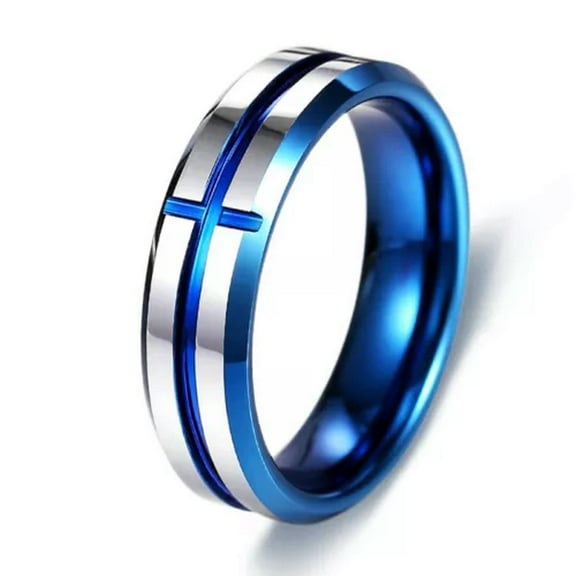 K-KED Blue Silver Cross Tungsten Carbide Wedding Band Men Women Promise Rings 6MM Wide-8