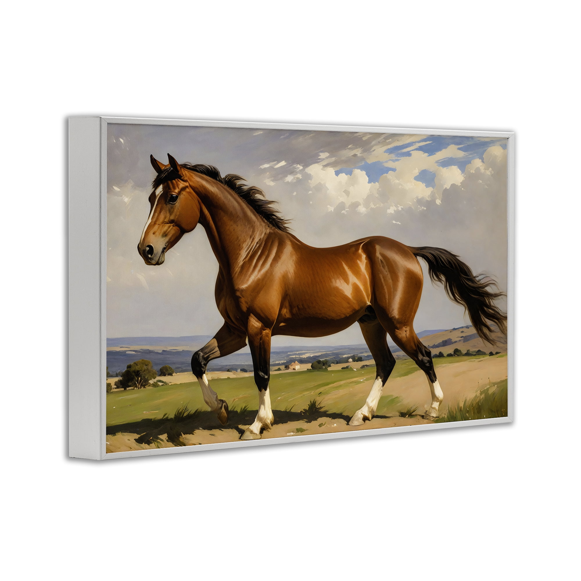 Stupell Industries Trotting Horse in Field White Framed Giclee Art, design by Creative Studio
