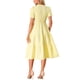 thumbnail image 3 of Vestido de cuadros para mujer Inspire Chic, vestido midi con volantes, escote en V, decoración de botones, color amarillo, talla S, 3 of 6