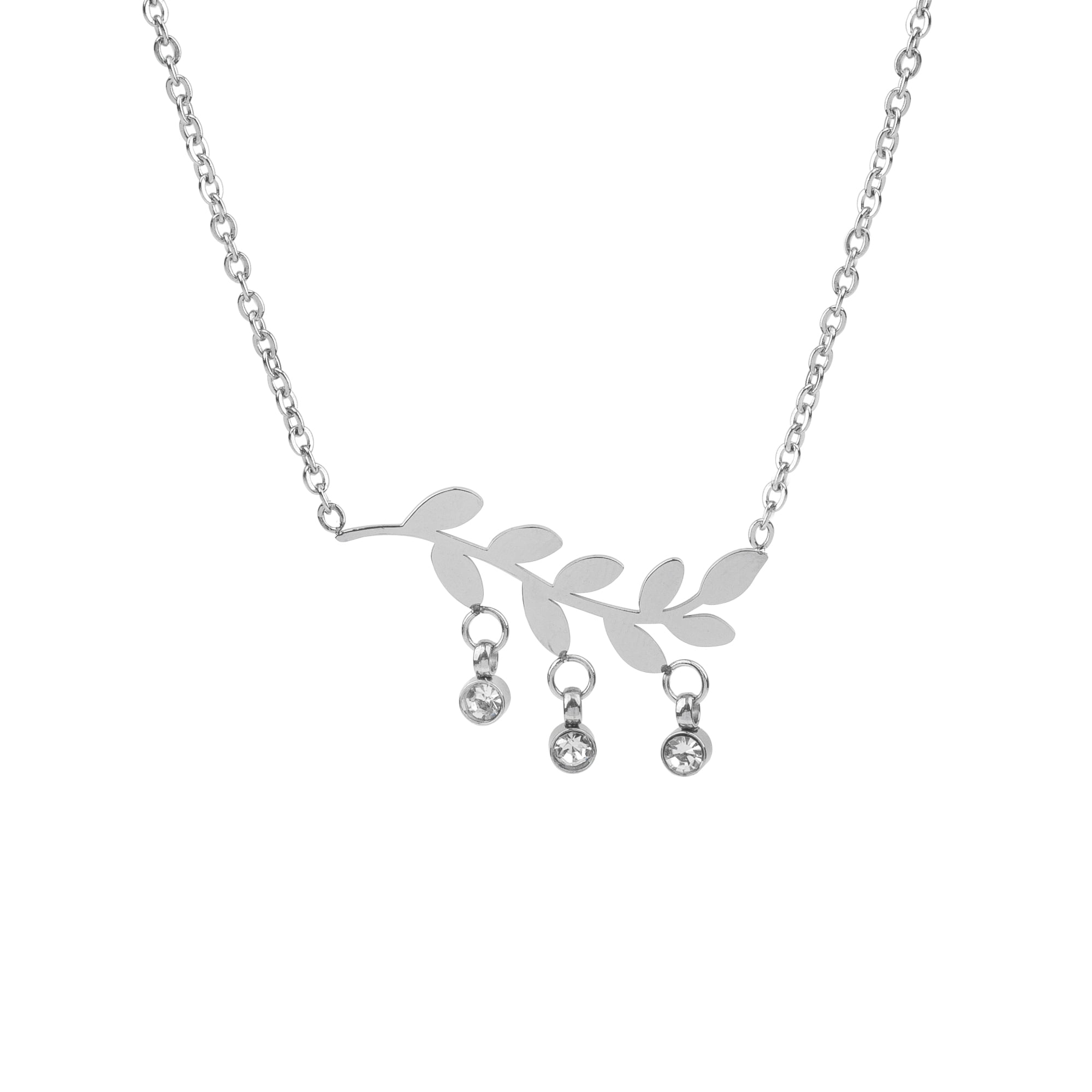Anavia Gift for Her Fashion Silver Olive Leaf Branch Dangling Rhinestone Dainty Anniversary Necklace Simple Pendant with Free Jewelry Gift Box