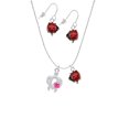 thumbnail image 2 of Delight Jewelry Silvertone Open Sea Turtle with Hot Pink Plumeria Red Lucky Ladybug Necklace and Dangle Earrings Set, 2 of 6