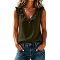 thumbnail image 3 of Luivaraty Tank Tops for Women Soild Color Beacth Tops Casual Ruffles V Neck Half Button Shirts, S-2XL, 3 of 7