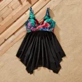 thumbnail image 5 of PatPat Family Matching Swimsuits V-Neck Spliced Mesh Tankini and Floral Drawstring Swim Trunks, Black, Mom S, 5 of 10