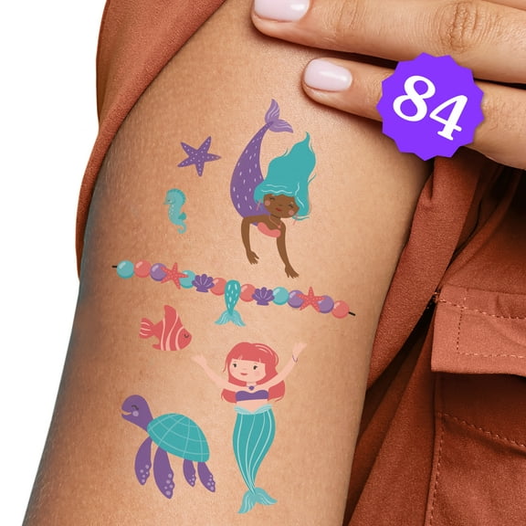 Big Dot of Happiness Mermaid Temporary Tattoos for Kids' Party Favors, Mermaid Activity for Girls' Birthday, Set of 12 Tattoo Sheets – 84 Total Tats