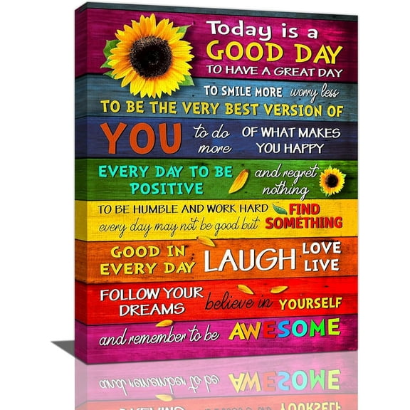 WFSposter-Today is a Good Day Wall Art Sunflower Inspirational Quote Pictures Wall Decor Motivational Sayings Canvas Painting Home Decoration Artwork for Bedroom Living Room Office Bathroom