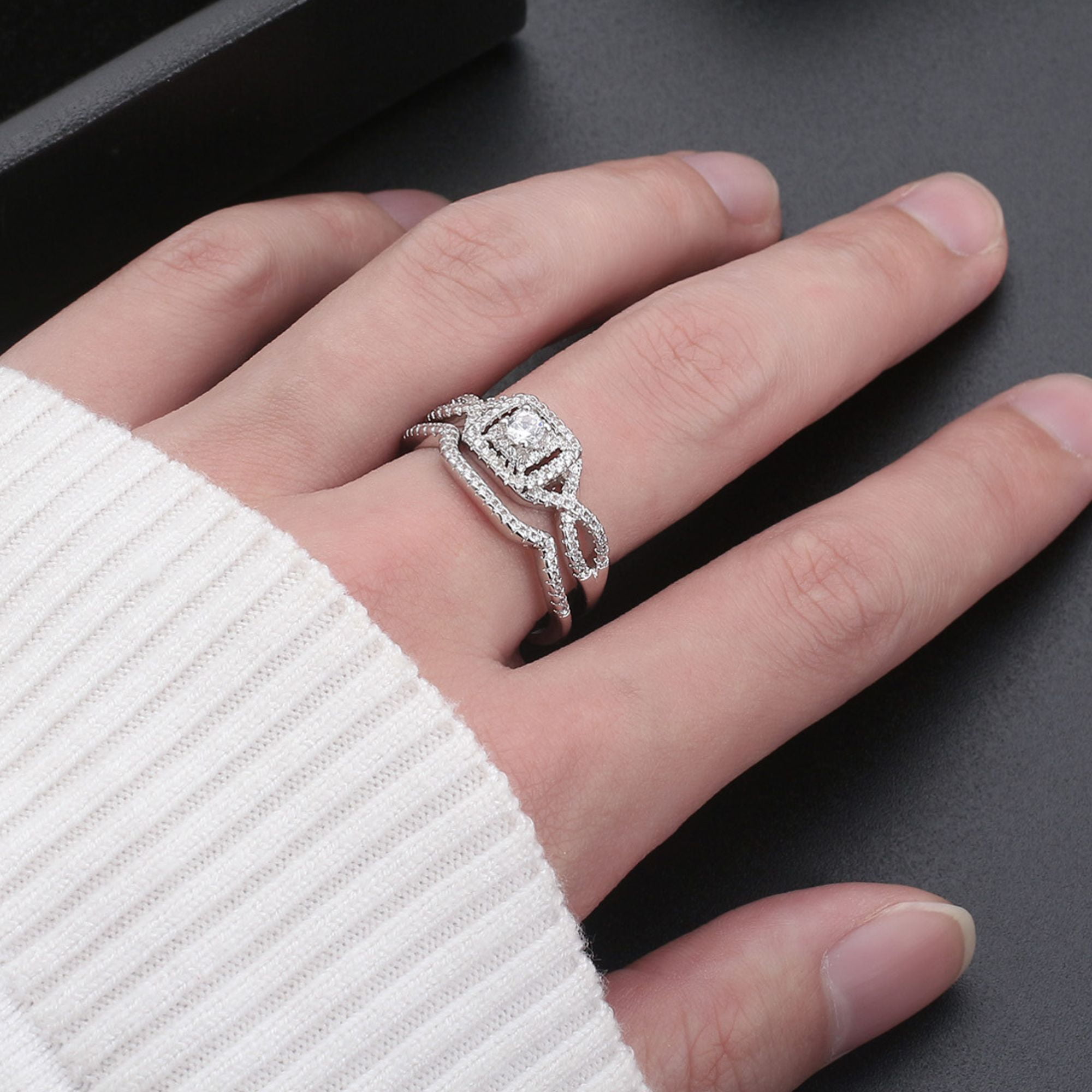 Bridal Set for Women Halo CZ Plated Gold Engagement Rings Ginger Lyne Collection