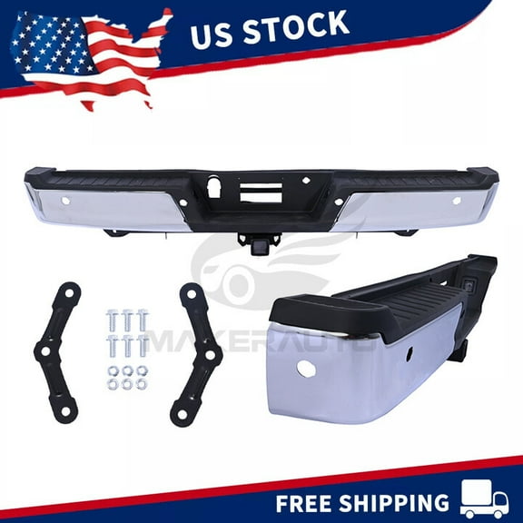 Chrome Rear Bumper Assembly W/ Max Tow 6X Sensor Hole For 2021-2023 Ford F-150