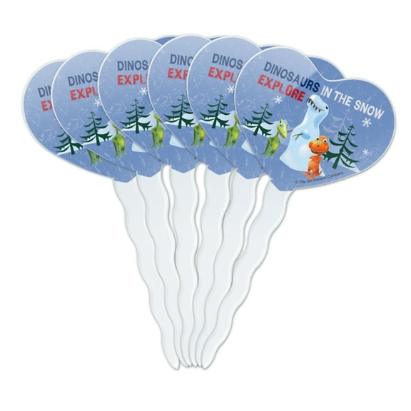 Dinosaur Train in the Snow Explore Buddy Tiny Heart Love Cupcake Picks Toppers Decoration Set of 6