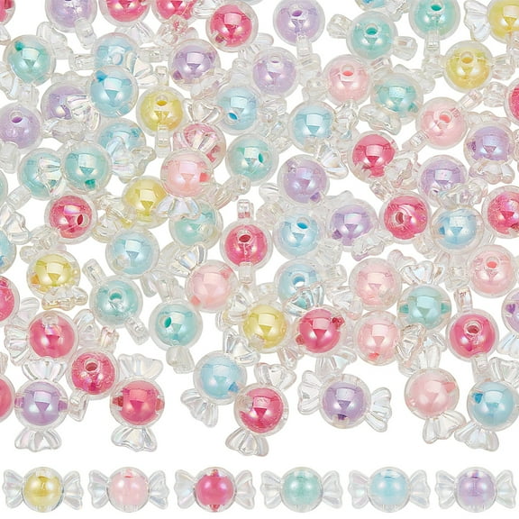 100Pcs Acrylic Candy Beads Candy Bow Bead Bulk Transparent Colorful Kawaii Faux Candies Bows Bowknot Small Charm Beads for Jewelry Making Bracelet Necklace Hairband DIY Crafts Accessories