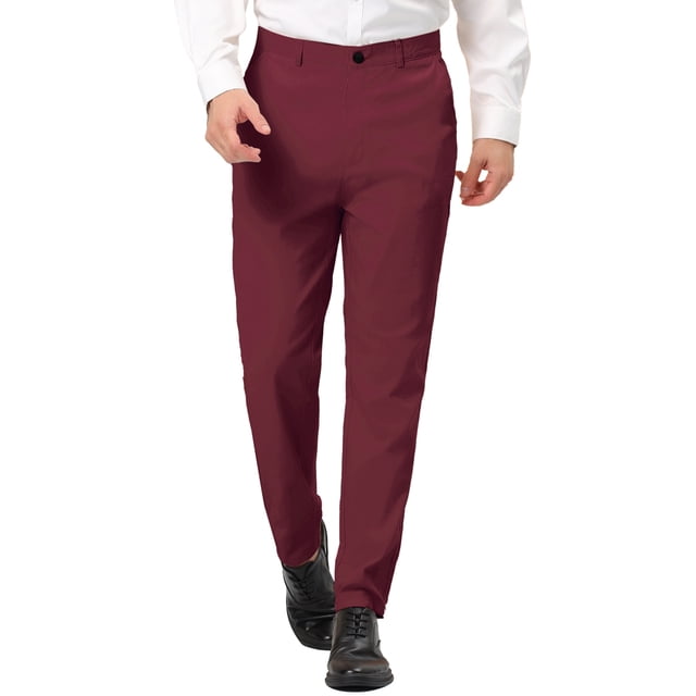 Pantalones de vestir Lars Amadeus para hombre Pantalones de negocios ajustados con frente plano color sólido borgo?a M