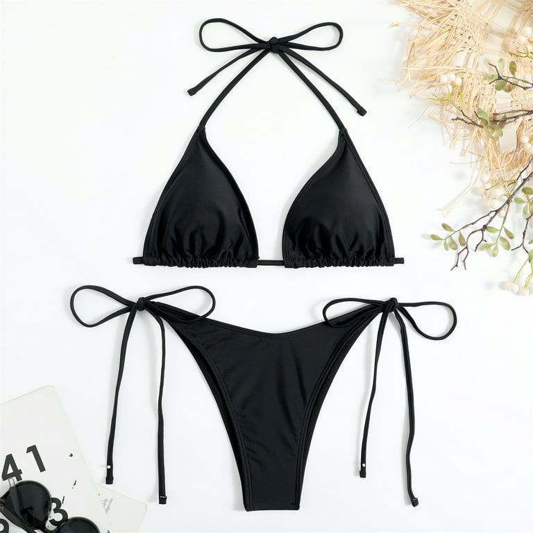  SARA SWIM Womens Bow Tie Front Two Piece Bikini Set Sexy High  Cut Swimsuit Double Fabric (S, Black) : Clothing, Shoes & Jewelry