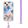 thumbnail image 3 of Flower Pattern Case for iPhone 14 Plus, Detachable Shoulder Strap Lanyard Crossbody Slim Lightweight Cover with Soft Silicone Shockproof Drop Resistant Case for iPhone 14 Plus,Blue Peony, 3 of 7
