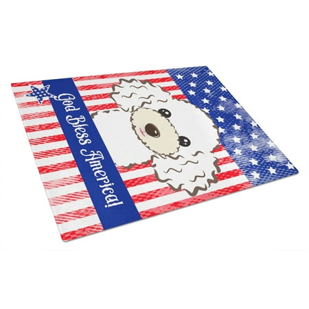 

Caroline s Treasures God Bless Flag with White Poodle Glass Cutting Board Large