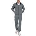 thumbnail image 3 of Men's 2Pc Full Zip Tracksuit, 4 Way Stretch Color Block Jogger with Zipper Pockets for Gym Running Dark Gray 3XL, 3 of 8