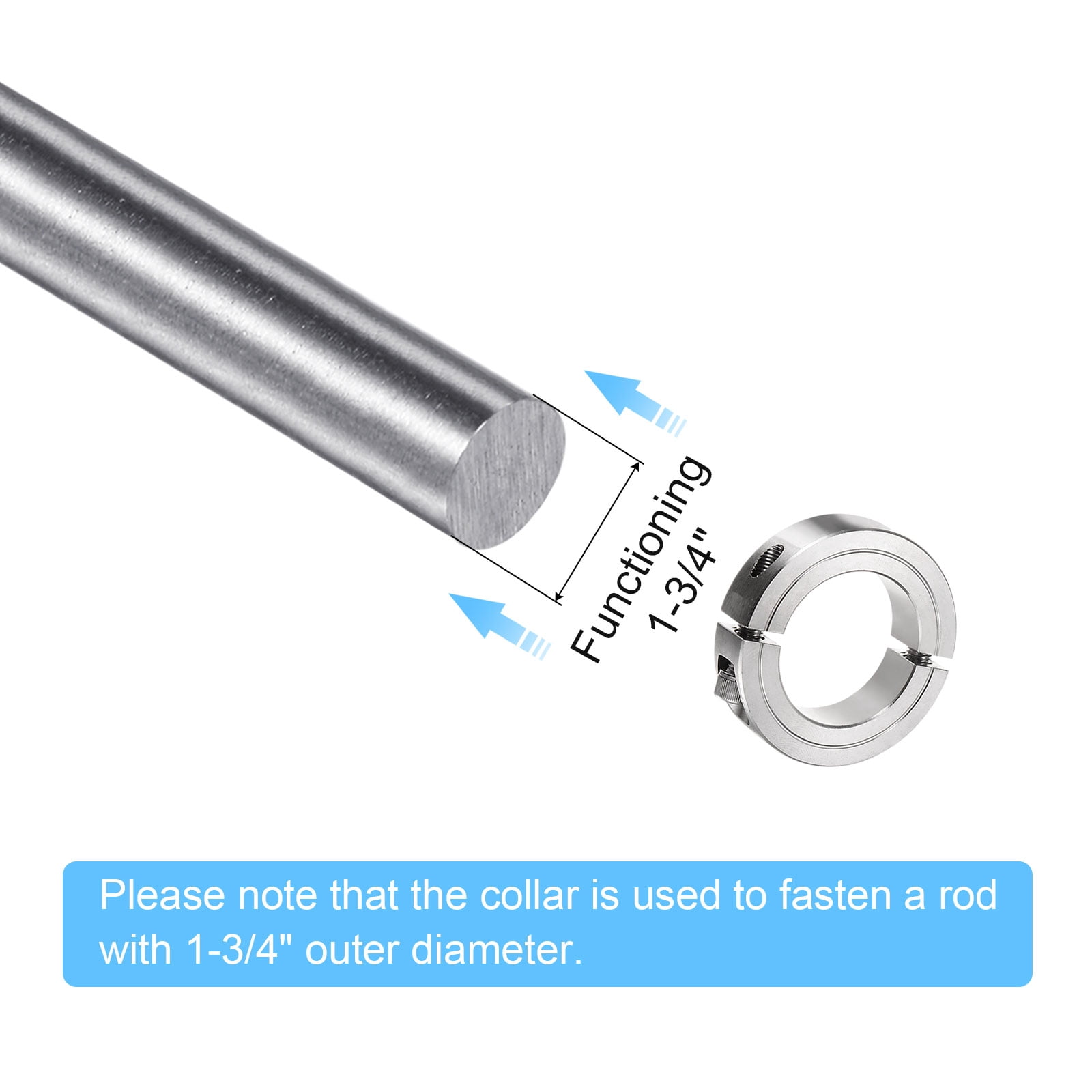 Uxcell Shaft Collar for 1-3/4" Rod 2-3/4" OD 11/16" Stainless Steel Double Split Clamp-On Collar with Set Screw