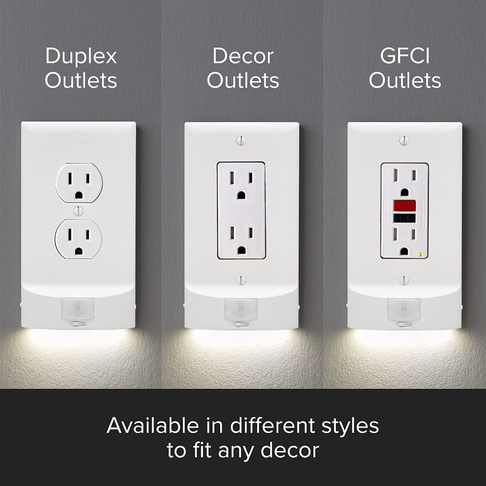Single, SnapPower MotionLight [FOR STANDARD OUTLETS] - Motion Detecting LED Night Lights Built-In to Wall Plate - Bright/Dim/Off Options - Automatically On/Off Sensor - (Light Almond, Decor)