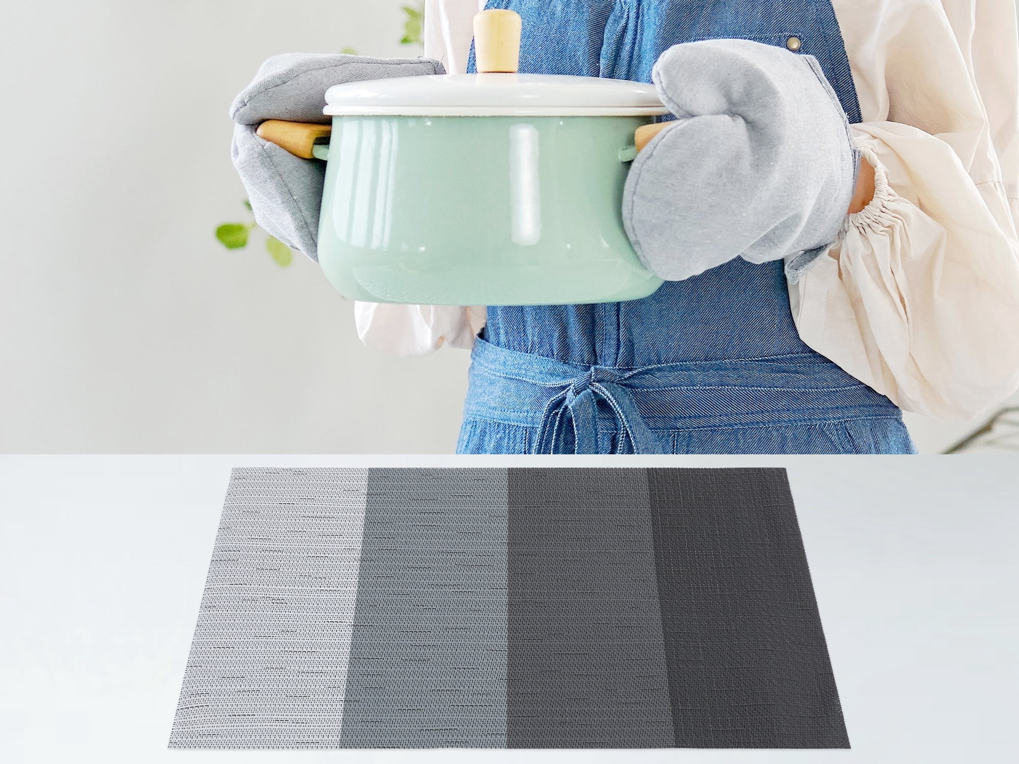 Unique Bargains 8 Packs Placemats for Kitchen Dining Table Decor Washable Gray 18x12in