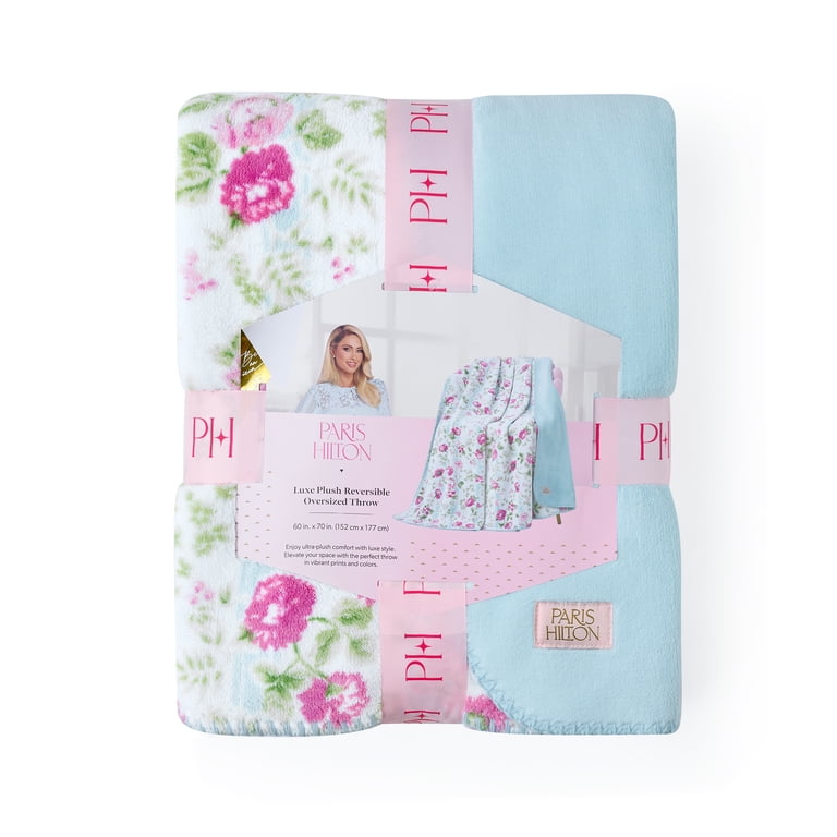 Paris Hilton Reversible Fleece Throw 60x70 Blue Floral photo 4