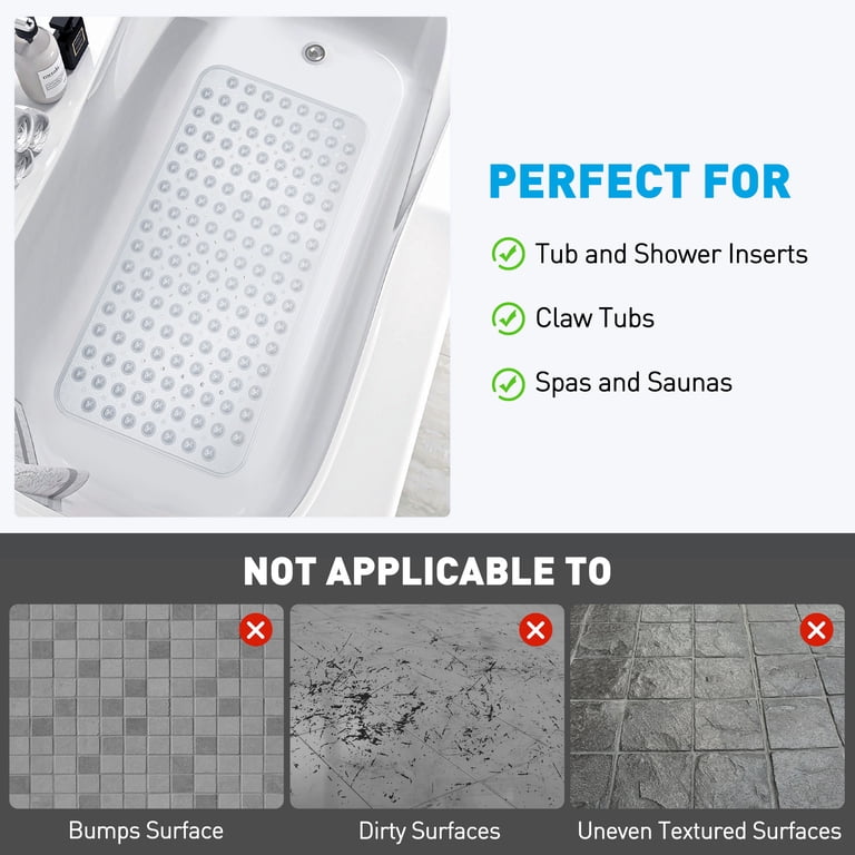 GPED 27.6x15 Non-Slip Bath Mat with Suction Cups, Clear photo 3