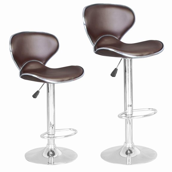 Brown Bar Stools Set Of 2, Counter Height Adjustable Swivel Bar Stools With Back, PU Leather For Kitchen Or Dining
