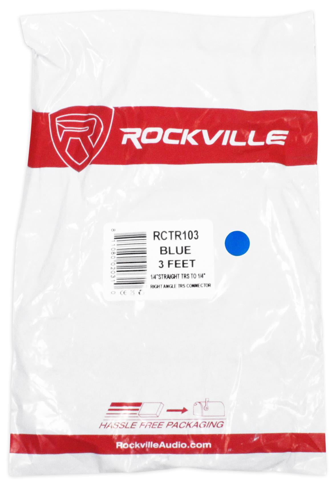 18 Rockville RCTR103BL Blue 3' 1/4'' TRS to 1/4'' TRS Cable 100% Copper