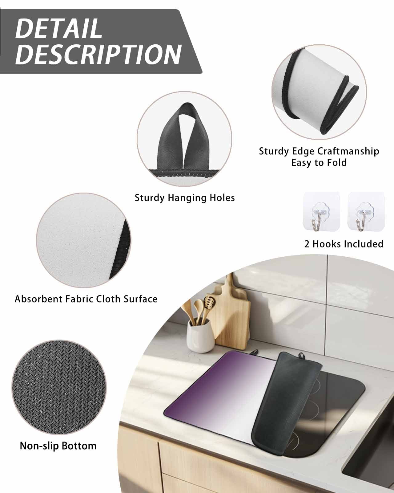 Stove Top Covers for Electric Stove, Dark Purple Ombre Glass Stovetop Cover Protector, Purple White Gradient Modern Abstract Art Induction Cooktop Protector Oven Mat for Kitchen Countertop 24"x21"