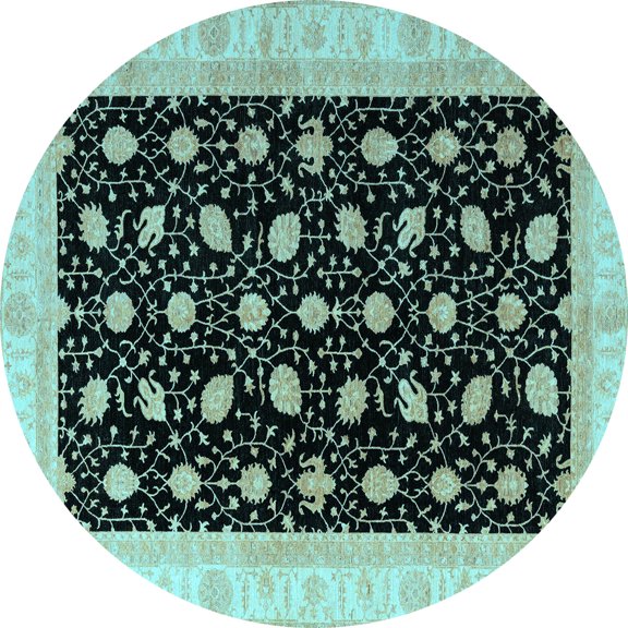 Ahgly Company Indoor Round Oriental Light Blue Modern Area Rugs, 3' Round