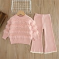 thumbnail image 2 of IVEYRTF Girls Solid Color Fringe Knit Sweater and Flare Pants Set Fall Winter Casual 2 Piece Outfit Fashion Comfortable Set for Children 2-7 Years(Pink,5 Years), 2 of 9