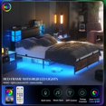 thumbnail image 3 of Homieasy Queen Size Bed Frame with Upholstered Headboard, Platform Bed with Charging Station and RGB LED Lights, Heavy Duty Metal Slats, Noise Free, No Box Spring Needed, Rustic Brown, 3 of 14