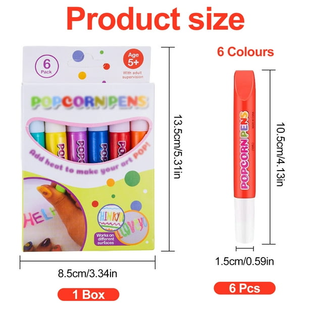 6 bolígrafos de dibujo con forma de palomitas de maíz, bolígrafos mágicos hinchados para niños, bolígrafos de dibujo con forma de palomitas de maíz para hacer uno mismo, bolígrafo de