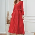thumbnail image 2 of IROINNID Long Sleeve Dress for Women Fall Dress Full-Length Shirt Dress Sexy Vintage V Neck Long Sleeve Solid Dresses,Red, 2 of 9
