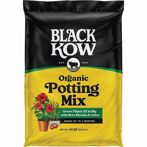 Black Kow 50150378 32 qt. Premium Organic Potting Mix with Plant Food, Black