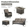 thumbnail image 3 of OPOHORO 6 Pieces Outdoor Conversation Set with 41" Rectangular Fire Pit Table, Brown Rattan Furniture Set with Patio Couch, Swivel Chairs and Ottomans, for Garden Lawn Balcony, Gray Cushion, 3 of 21