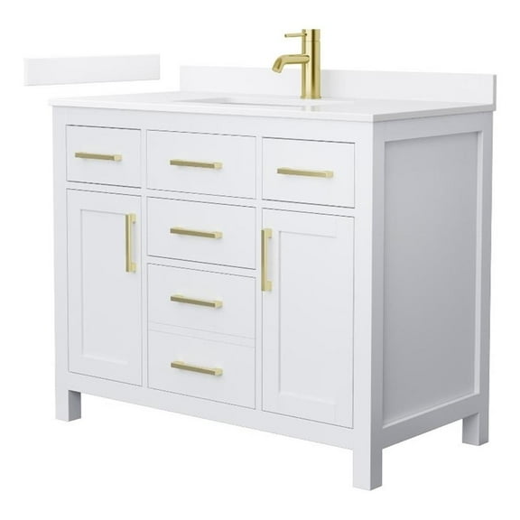 Beckett 42" White Single Vanity & White Quartz Top (1-Hole) & Gold Trim