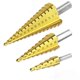 thumbnail image 1 of 3-Piece Step Drill Bit Set, HSS Titanium, Sizes 4-12mm, 4-20mm, 4-32mm, Metal and Wood Compatible, Cone Drill, 1 of 5