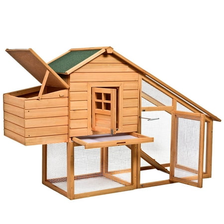 GHP Portable Galvanized Wire Roof Rainproof Fir Wood Chicken Coop Cage Rabbit