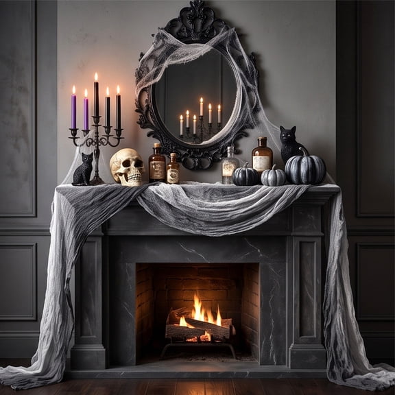 Halloween Creepy Gauze Decor Cloth 180x90cm, Vintage Gradient Spooky Fabric for Table Runner Porch Door Window Drape