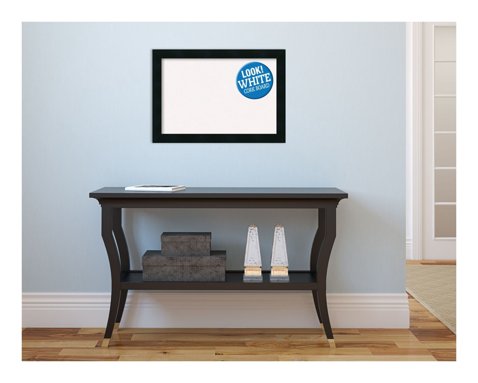 Amanti Art Black Cork Board Wood Framed Mezzanotte Black Bulletin Board 20 in. x 14 in.