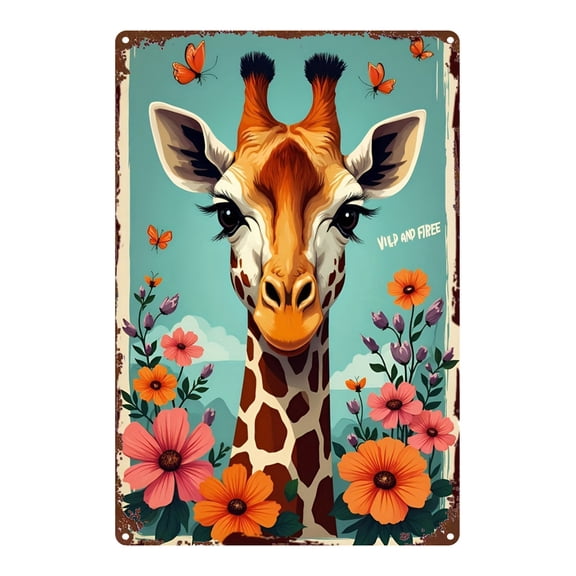 1pc Painting Giraffe And Flowers Painting Classic Character Design, Bright Colors, Bedroom And Home Theater Decoration Easy to Wall Mount 8 Inches X 12 Inches Decorative Plaque & Signs