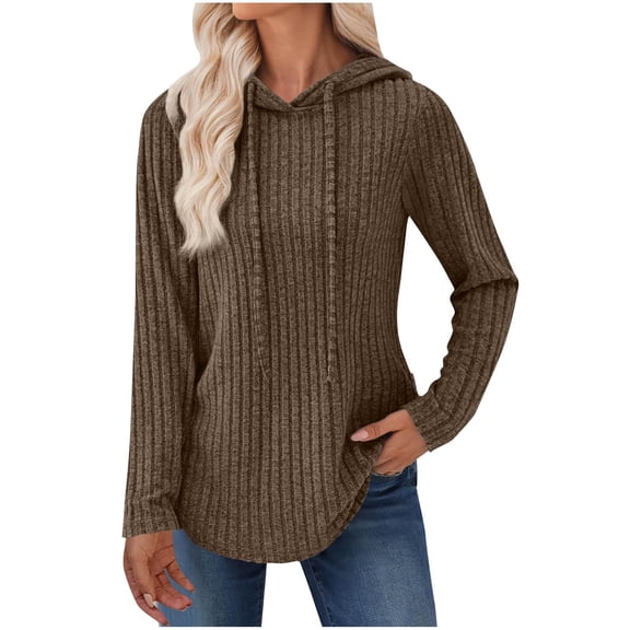 Hoodies For Women Waffle Knit Oversized Sweatshirt Drawstring Hooded Pullover Lightweight Loose Fit Tops Fall Winter