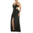 thumbnail image 2 of Women‘s Summer Long Sling Dress Solid Color Sleeveless Hanging Neck Split Ruffle Dress, 2 of 4