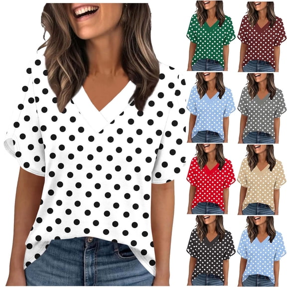 Neewe Womens Tops Basic Summer Printed T Shirts Short Sleeve Dressy Casual Loose Fit Cute Tee Clothes Trendy Fashion Outfits