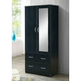 thumbnail image 4 of Hodedah Two Door Wardrobe with Two Drawers and Hanging Rod plus Mirror, Black, 4 of 6