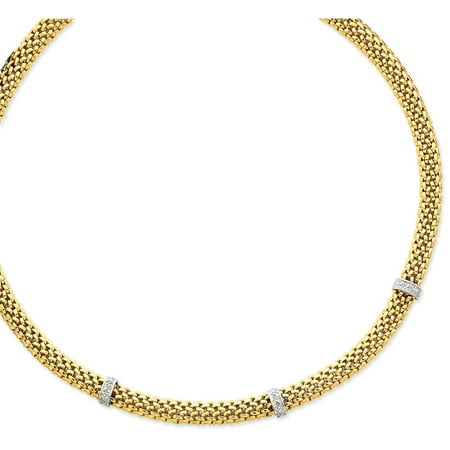 Tone Mesh Chain - Solid 14k Gold Two-Tone 17in .05ct Completed Polished Diamond & Mesh Necklace Chain (9mm)
