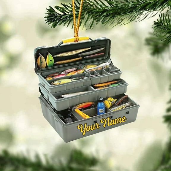 Custom Fishing Tackle Box Ornaments 2025 Fishing Ornaments for Christmas Tree Christmas Ornaments Fishing Fisherman Ornament Bass Fish Ornament Fishing Decorations Flat Ornaments (FTB11) - 3366