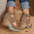 thumbnail image 3 of Women's Chunky Heeled Sandals Summer Platform Chunky Block Heel Sandals Cutout Peep Toe Ankle Strap Heel Sandal with Zipper, 3 of 4