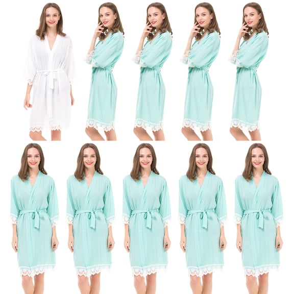 Mr & Mrs Right Bridesmaid Robes For Woman ,Soft Cotton ,10 sets of 1 White Bride ,9 Mint