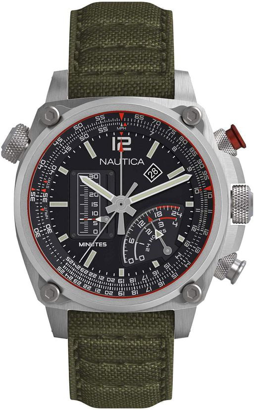 Men's Nautica Millrock Chronograph Green Nylon Strap 47mm Watch 