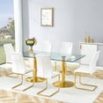 thumbnail image 6 of Hi loPres 71" Luxury Glass Dining Table with 6 White Gold Cantilever Chairs, Modern 6-Person Gathering Center with Gold Pedestal for Chic Dining Room, 6 of 10